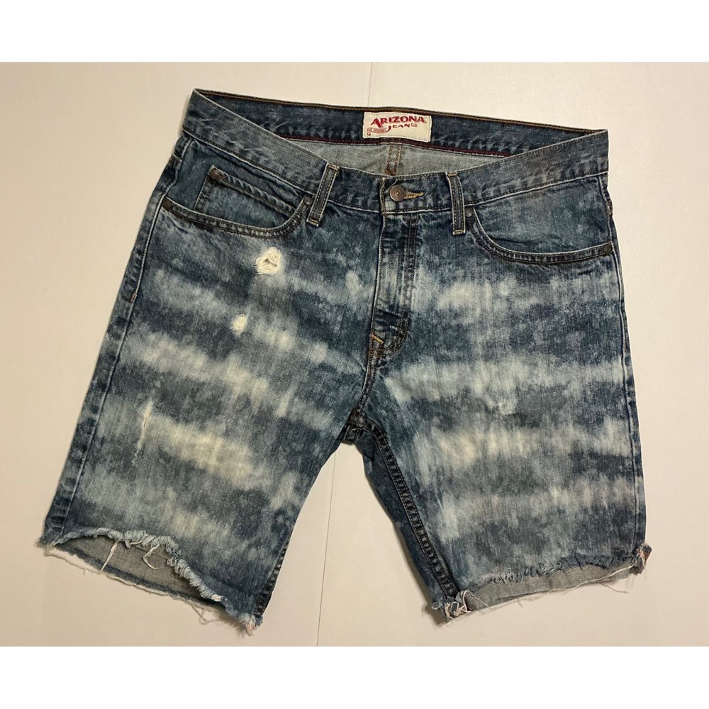 Y2K Arizona Jean Co Denim Shorts Acid Wash Distressed Raw Hem Streetwear Men 33